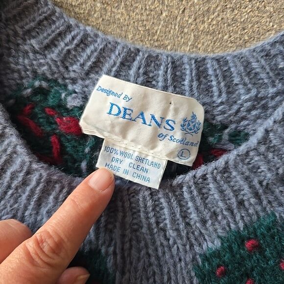 80s Deans Of Scotland 100% Shetland Wool Sweater Farmett Cows Cottagecore Farm L - Picture 3 of 7